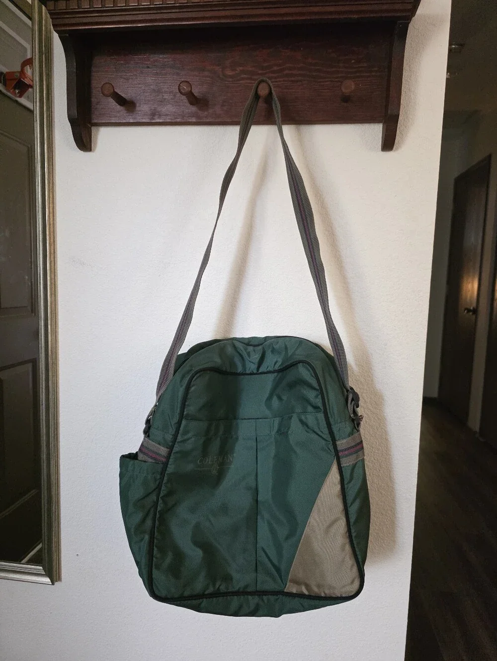 Coleman Green Messenger Bag with Tan Accent
